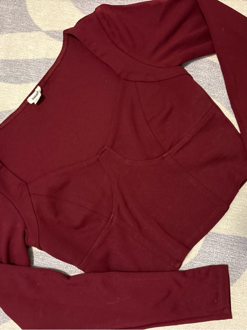 Garage Wine Red Long Sleeve Cropped Tee